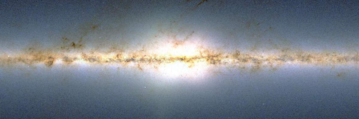 
This is an infrared map of the Milky Way Galaxy, showing the disk as a plane and the bulge of the Galaxy, full of stars and dust. APOGEE uses infrared instrumentation to study stars within the disk and is less affected by the extinction from interstellar dust. <i>Image Credit 2MASS.</i>

