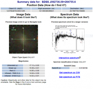Screenshot of summary data SN2011V