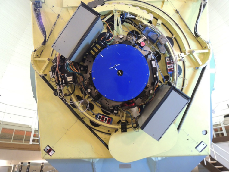  The view of a cartridge after being attached to  the du Pont Telescope. <em>Photo courtesy of J. Wilson.</em> 