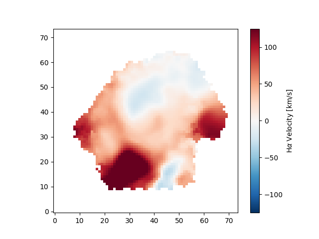  Ionized-gas velocity field for 7443-12703, restricted to spaxels where the Hα flux has S/N>10.