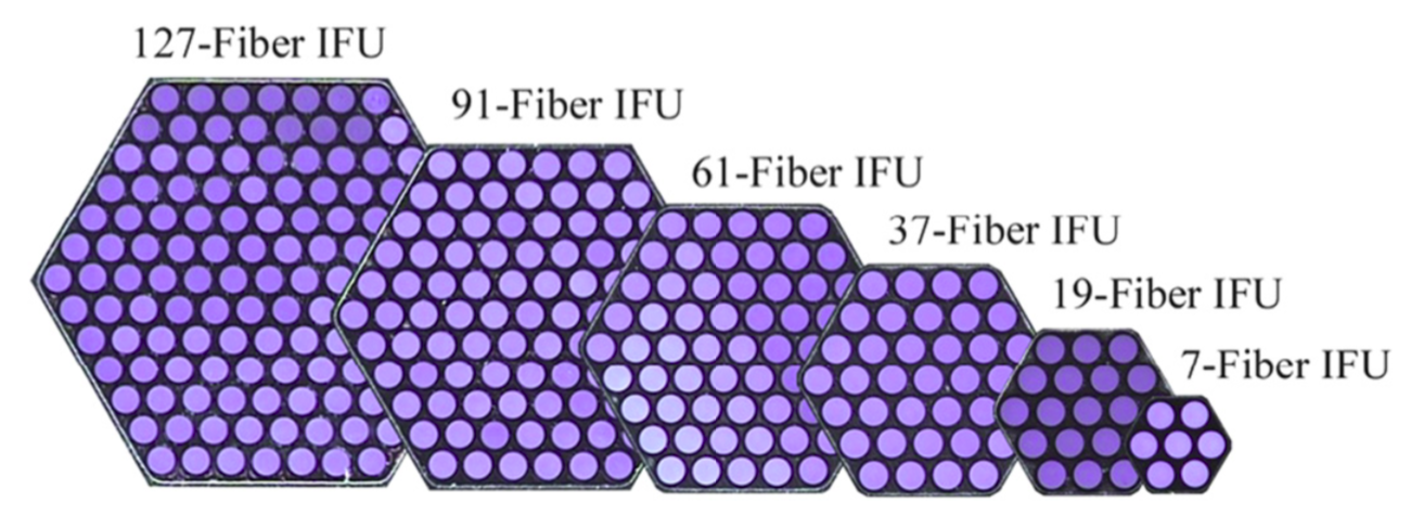 Images of the fibers in each of the MaNGA IFUs ranging from 7 to 127 fibers.  Figure is from <a href="https://ui.adsabs.harvard.edu/abs/2015AJ....149...77D/abstract">Drory et al. (2015)</a>