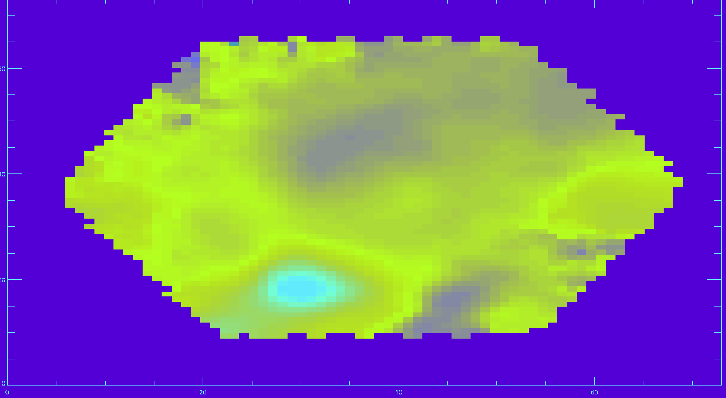  An example map of Hα velocity field with a mask applied to remove unreliable data. 
